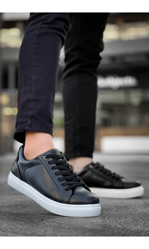 KB-BX1  Kuback Siyah Cilt Yüksek Beyaz Taban Günlük Erkek Ayakkabı