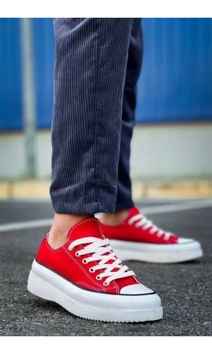 KB-CX-3 Kuback Kısa Kırmızı Keten Beyaz Yüksek Taban Spor Ayakkabı