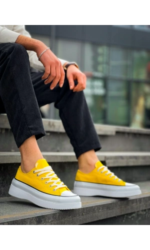 KB-CX-3 Kuback Kısa Sarı Keten Beyaz Yüksek Taban Spor Ayakkabı