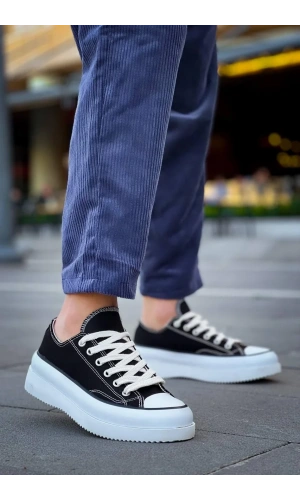 KB-CX-3 Kuback Kısa Siyah Keten Beyaz Yüksek Taban Spor Ayakkabı