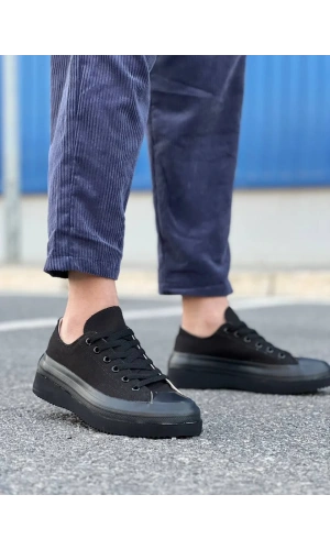 KB-CX-3 Kuback Kısa Siyah Keten Siyah Yüksek Taban Spor Ayakkabı