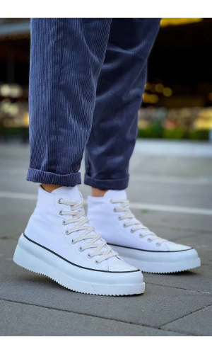 KB-CX-3 Kuback Uzun Beyaz Keten Beyaz Yüksek Taban Spor Ayakkabı