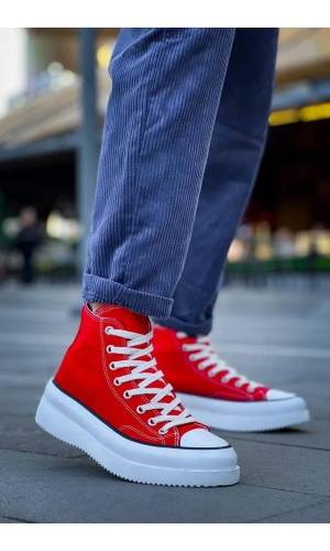 KB-CX-3 Kuback Uzun Kırmızı Keten Beyaz Yüksek Taban Spor Ayakkabı