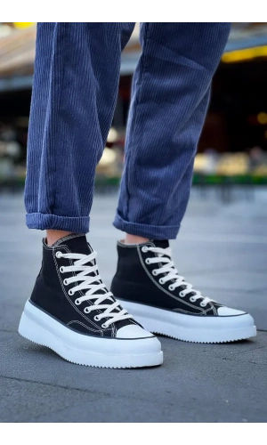 KB-CX-3 Kuback Uzun Siyah Keten Beyaz Yüksek Taban Spor Ayakkabı