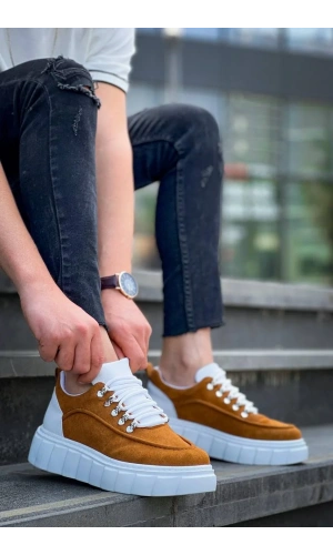 KB-X10 Kuback Taba Süet Beyaz Yüksek Taban Günlük Spor Ayakkabı