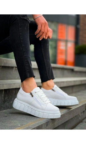KB-X155 Kuback Beyaz Cilt Detaylı Beyaz Yüksek Taban Günlük Spor Ayakkabı