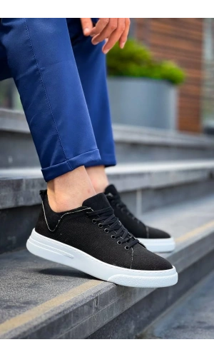 KB-X204 Kuback Siyah Keten Beyaz Yüksek Taban Günlük Erkek Spor Ayakkabı