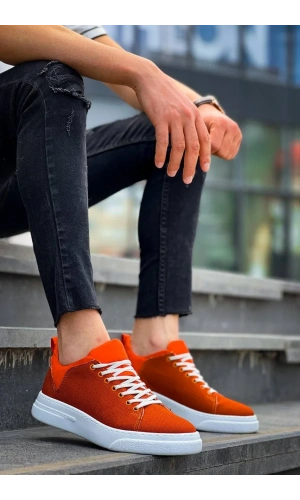 KB-X204 Kuback Turuncu Keten Beyaz Yüksek Taban Günlük Erkek Spor Ayakkabı