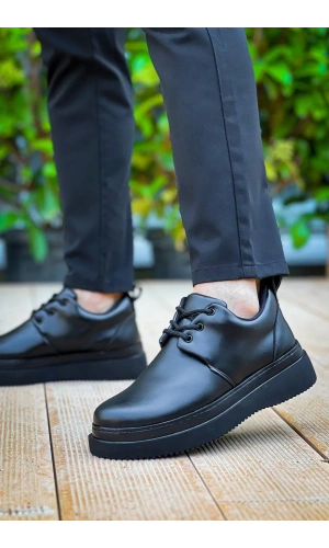 KB-X3  Kuback Siyah Cilt Siyah Taban Bağcıklı  Günlük Erkek  Ayakkabı