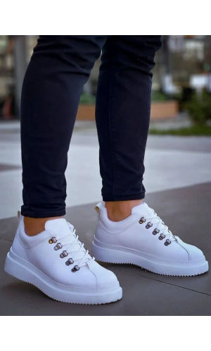 KB-X4  Kuback BEYAZ CİLT Yüksek Taban Bağcıklı Günlük Erkek Ayakkabı