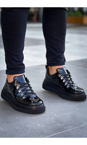 KB-X4  Kuback Siyah Rugan Siyah Yüksek Taban Bağcıklı Günlük Erkek Ayakkabı