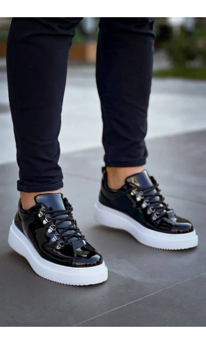 KB-X4  Kuback Siyah Rugan Yüksek Taban Bağcıklı Günlük Erkek Ayakkabı