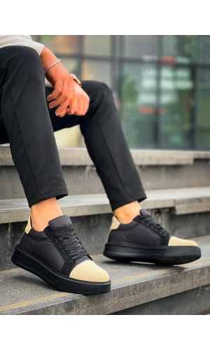 KB-X46 Kuback Siyah Bej Yüksek Siyah Taban Günlük Spor Ayakkabı