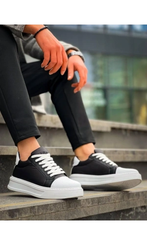 KB-X46 Kuback Siyah Beyaz Yüksek Beyaz Taban Günlük Spor Ayakkabı