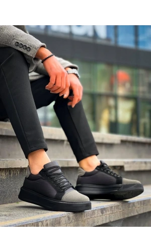 KB-X46 Kuback Siyah Gri Yüksek Siyah Taban Günlük Spor Ayakkabı