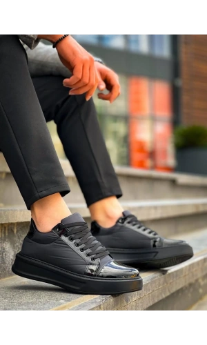 KB-X46 Kuback Siyah Rugan Yüksek Siyah Taban Günlük Spor Ayakkabı
