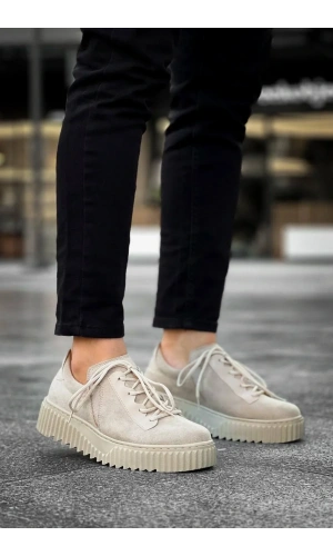 KB-X502  Kuback Bej Süet Yüksek Bej Taban Bağcık Detaylı Lastikli Günlük Erkek Ayakkabı