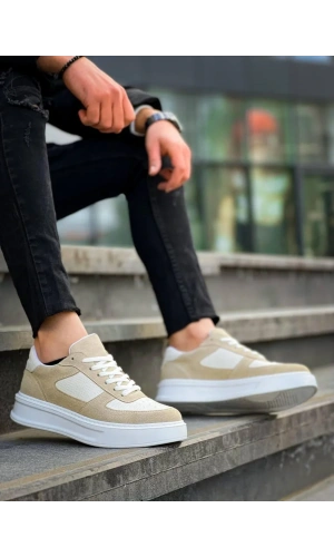 KB-X8 Kuback Bej Keten Süet Yüksek Taban Günlük Spor Ayakkabı