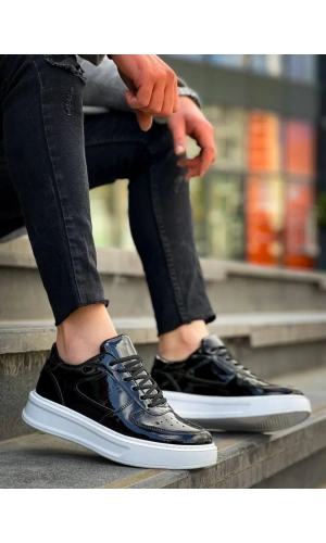 KB-X8 Kuback Siyah Rugan Detaylı Beyaz Yüksek Taban Günlük Spor Ayakkabı