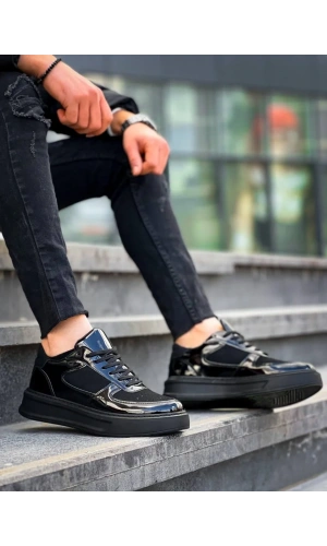 KB-X8 Kuback Siyah Rugan Yüksek Siyah Taban Günlük Spor Ayakkabı