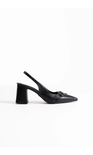 Keira Siyah Cilt Kadın Topuklu Ayakkabı