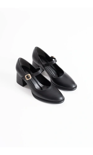 Kelly Siyah Cilt Kadın Topuklu Ayakkabı