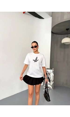 Kısa Kol Baskılı T-shirt - Beyaz