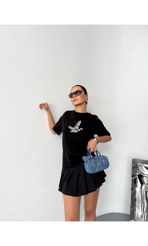 Kısa Kol Baskılı T-shirt - Siyah