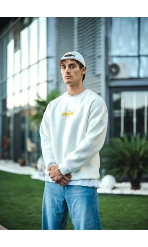 Kışlık Bisiklet Yaka Baskılı SweatShirt - Beyaz