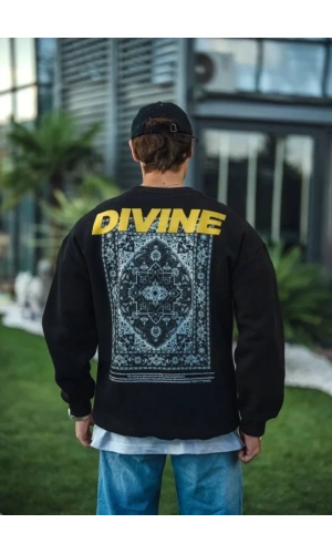 Kışlık Bisiklet Yaka Baskılı SweatShirt - Siyah