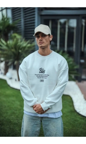 Kışlık Bisiklet Yaka Ön Ve Arka Baskılı SweatShirt - Beyaz