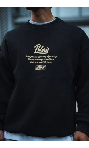 Kışlık Bisiklet Yaka Ön Ve Arka Baskılı SweatShirt - Siyah