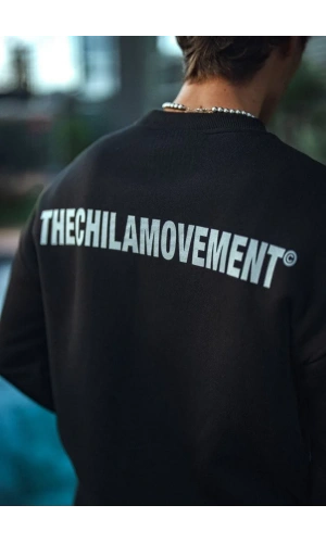 Kışlık Bisiklet Yaka Oversize Baskılı SweatShirt - Siyah