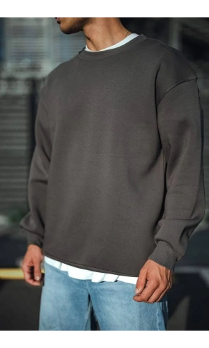 Kışlık Bisiklet Yaka Üç İplik Basic SweatShirt - Antrasit