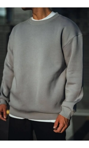 Kışlık Bisiklet Yaka Üç İplik Basic SweatShirt - Boyalı Gri