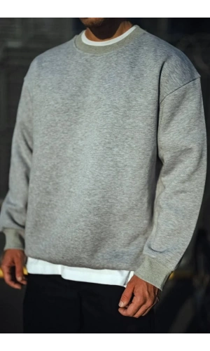 Kışlık Bisiklet Yaka Üç İplik Basic SweatShirt - Gri