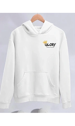 Kışlık Üç İplik Kapşonlu SweatShirt - Beyaz