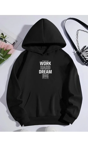 Kışlık Üç İplik Kapüşonlu SweatShirt - Siyah