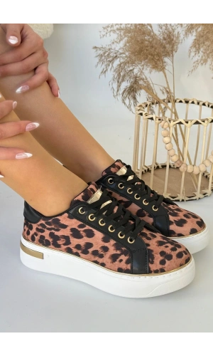 Kity Leopar Saten Bağcıklı Spor Ayakkabı