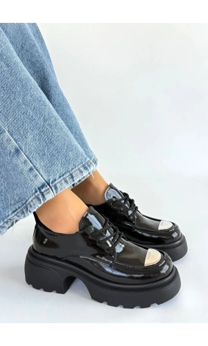 Kiya Siyah Rugan Dolgu Topuk Oxford Ayakkabı