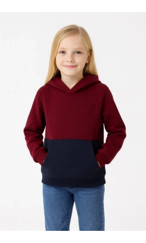 Kız Çocuk Kapüşonlu Kanguru Çepli Parçalı SweatShirt - Renkli