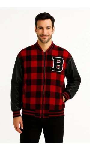 Kolları Suni Deri Içi Astarlı Oduncu Kolej Içi Ceket - Bordo