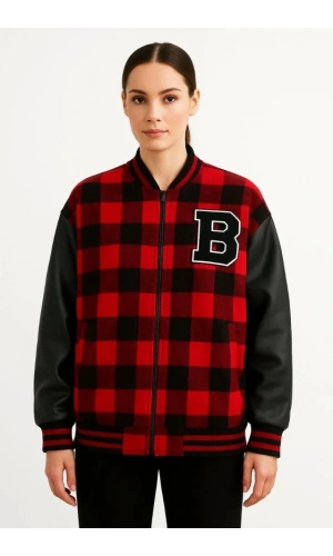 Kolları Suni Deri Içi Astarlı Oduncu Kolej Içi Ceket - Bordo