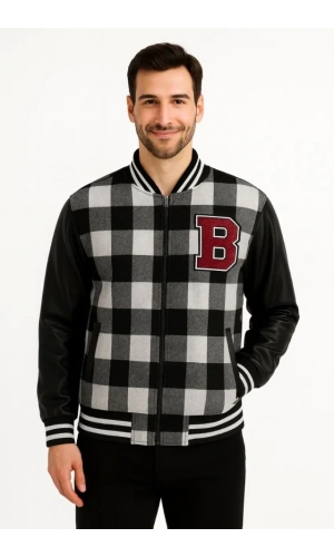 Kolları Suni Deri Içi Astarlı Oduncu Kolej Içi Ceket - Gri