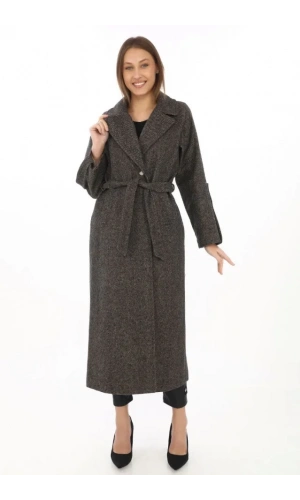 Kolu Apoletli Astarlı Kaşmir Kaşe Kaban - Füme