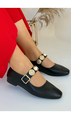 Koope Siyah Cilt Babet Ayakkabı