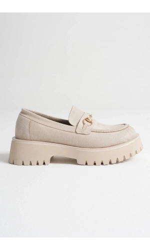 Lara Toka Detaylı Bej Süet Günlük Loafer Ayakkabı