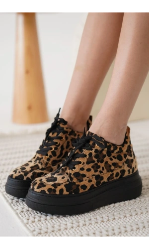 Lauren Kadın Gizli Topuk Siyah Taban Leopar Spor Ayakkabı