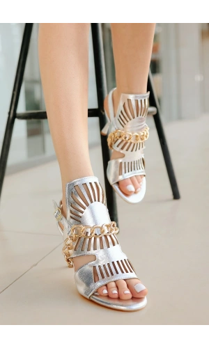 Lidya Gümüş Cilt Topuklu Ayakkabı