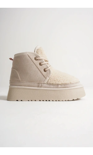 Loana Kadın Kürklü Bej Kışlık Kalın Tabanlı Bot